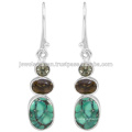 Tibetan Turquoise And Multi Gemstone 925 Sterling Silver Earring